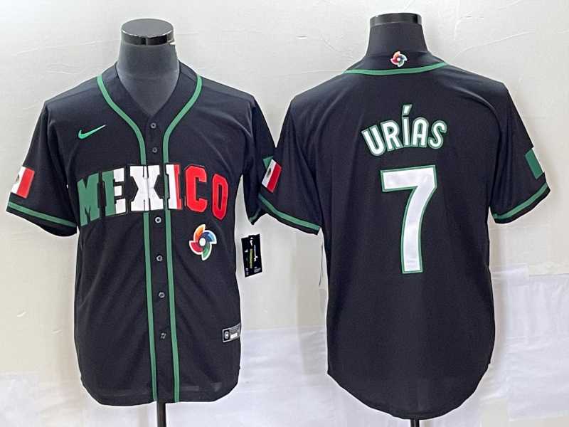 Men%27s Mexico Baseball #7 Julio Urias 2023 Black White World Classic Stitched Jersey 1